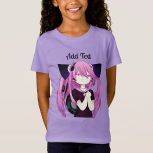T-Shirt Douce pourpre et noire fille Anime avec oreilles d