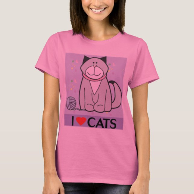 T-shirt Douille de chats d'amour d'I des femmes longue (Devant)