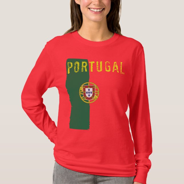 T-shirt Douille de dames de drapeau du Portugal longue (Devant)