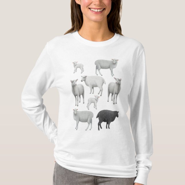 T-shirt Douille de dames de moutons noirs longue (Devant)