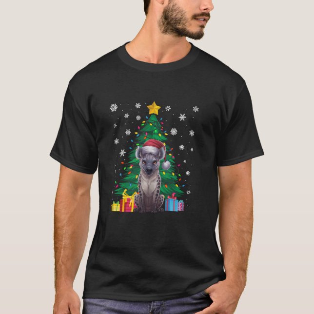 T-shirt Doux moche sapin de Noël Lumières Hyena Santa Hat (Devant)
