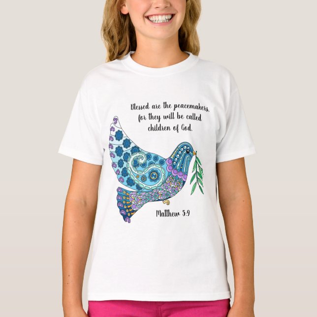 T-shirt Dove colorée et verse sur la paix (Matthieu 5:9) (Devant)