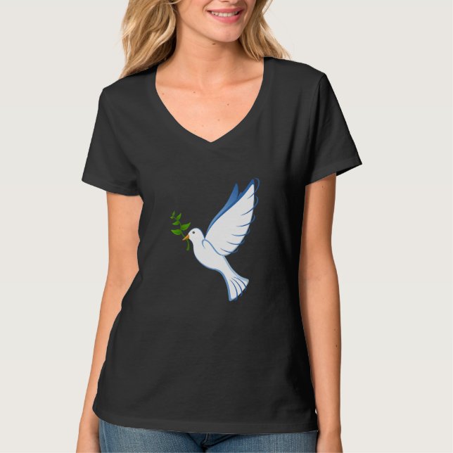 T-shirt Dove Peace Flying Olive Branche Symbole Ailes Oise (Devant)