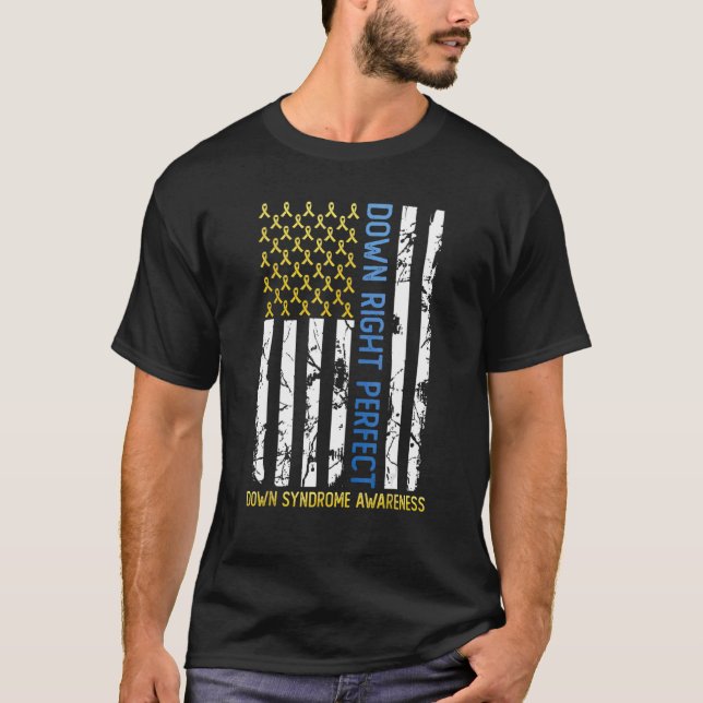 T-shirt Down Right Perfect Yellow & Blue American Flag Dow (Devant)