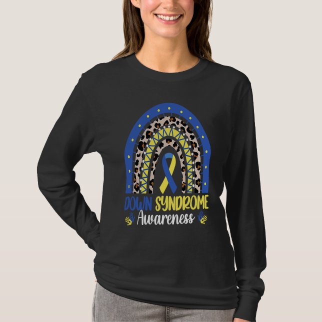 T-shirt Down Syndrome Awareness Rainbow Blue Yellow Ribbon (Devant)