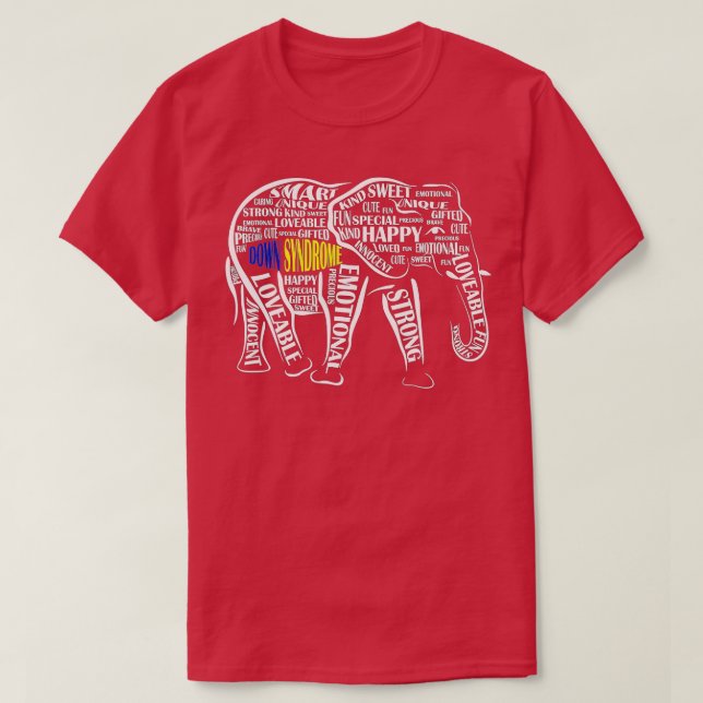 T-shirt Down Syndrome Awareness Word Art Elephant  (Design devant)