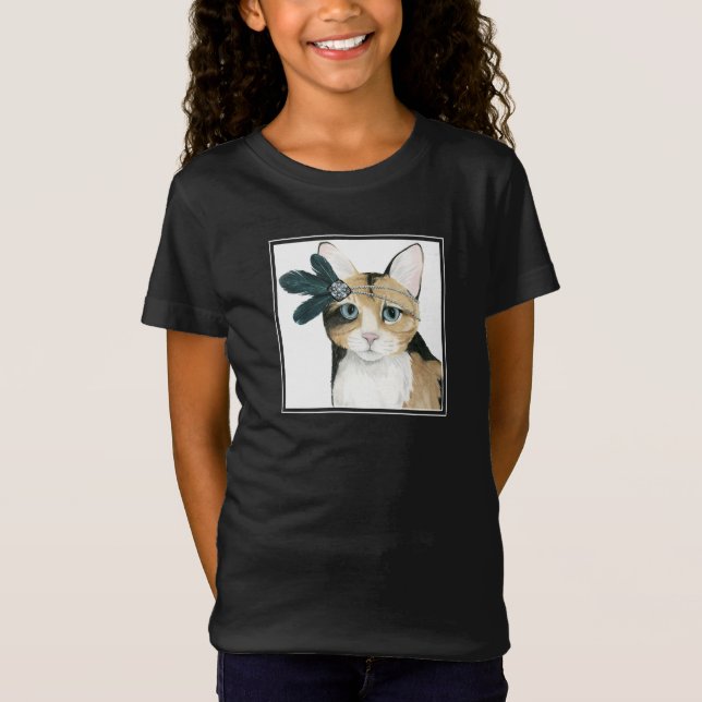 T-Shirt Downton Cat | Bejeweled With Feathers (Devant)