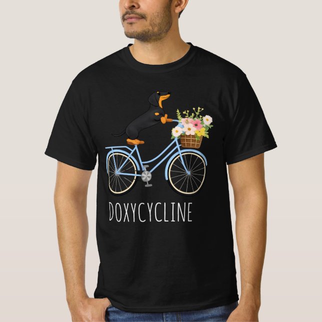 T-shirt Doxycycline Pharmacy Pun , Dachshund on Bicycle, P (Devant)
