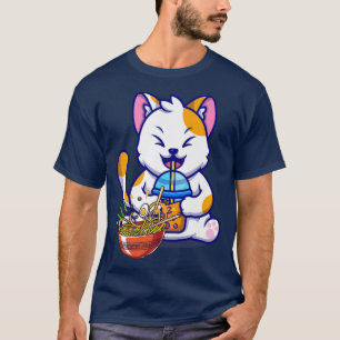 T-shirt Dr Funny Kawaii Cat Eating Ramen And Boba Milk Tea