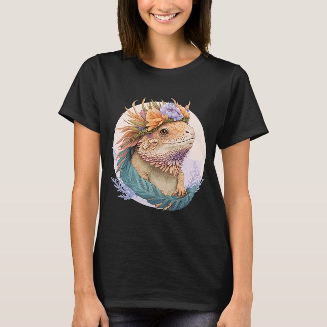 T-shirt Dragon à billes florales Aquarelle Couronne (Devant)