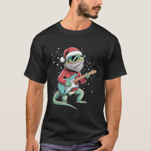 T-shirt Dragon barbu de Noël jouant de la guitare Musicien