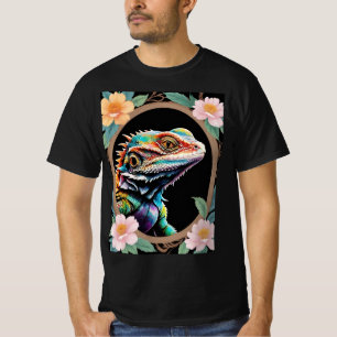 T-shirt Dragon barbu floral dans un cadre ovale en bois