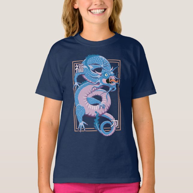 T-shirt dragon bleu chinois (Devant)