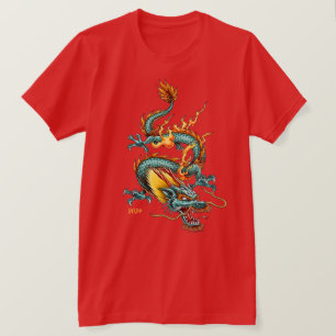T-shirt Dragon Bleu De Prospérité Le Nouvel An Chinois