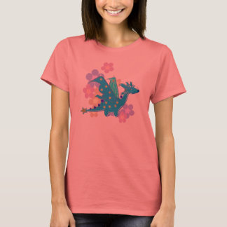T-shirt Dragon bleu et fleurs