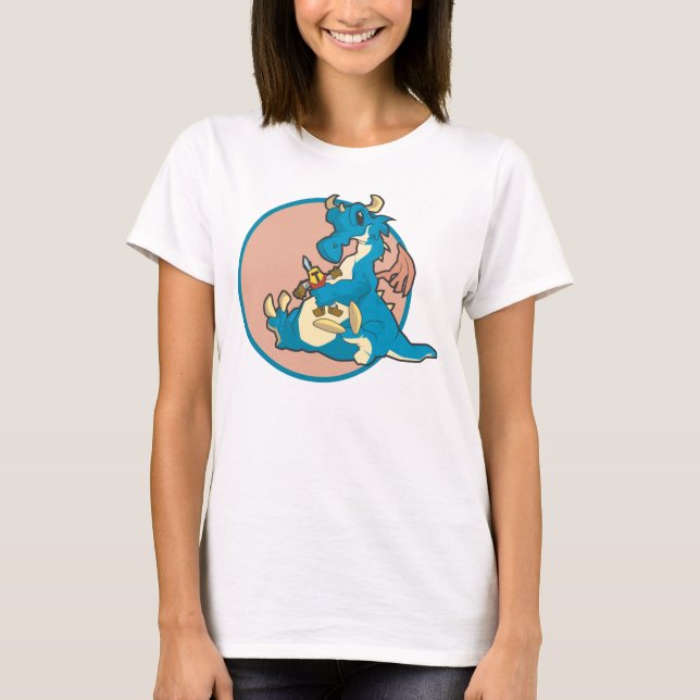 T-shirt Dragon bleu jouant avec un personnage de Chevalier (Devant)