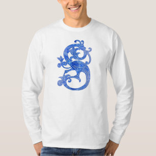 T-shirt Dragon bleu médiéval assez féminin d'imaginaire
