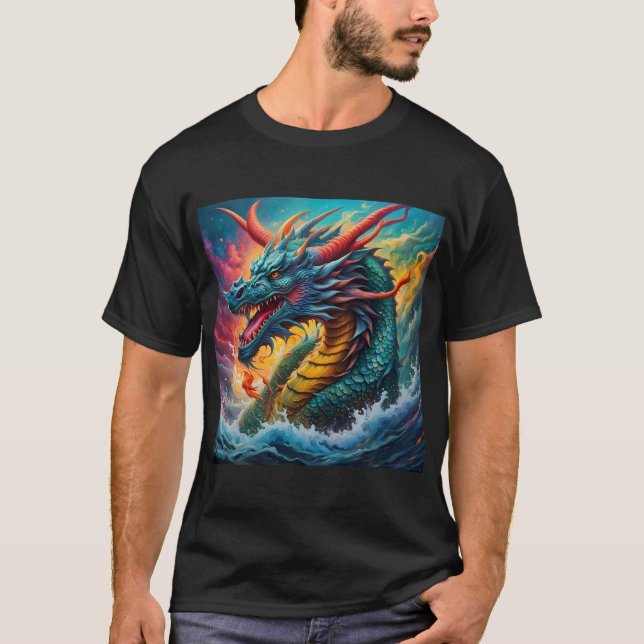 T-shirt Dragon bleu mythique de la mer (Devant)
