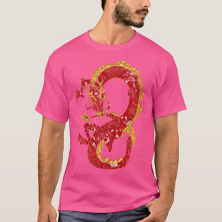 T-shirt Dragon Chinois Asiatique Japonais En Rouge Et En O