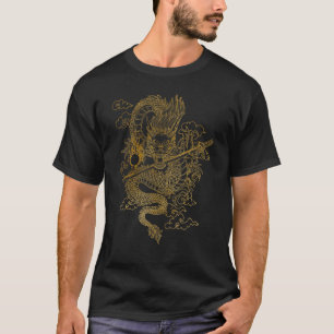 T-shirt Dragon chinois d'or avec Arrière - plan noir
