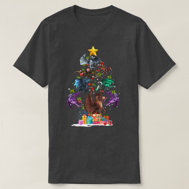 T-shirt Dragon Christmas Tree Funny Amant Noël (Design devant)