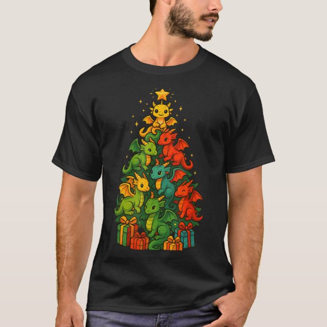 T-shirt Dragon Christmas Tree Funny Dragon Xmas  (Devant)
