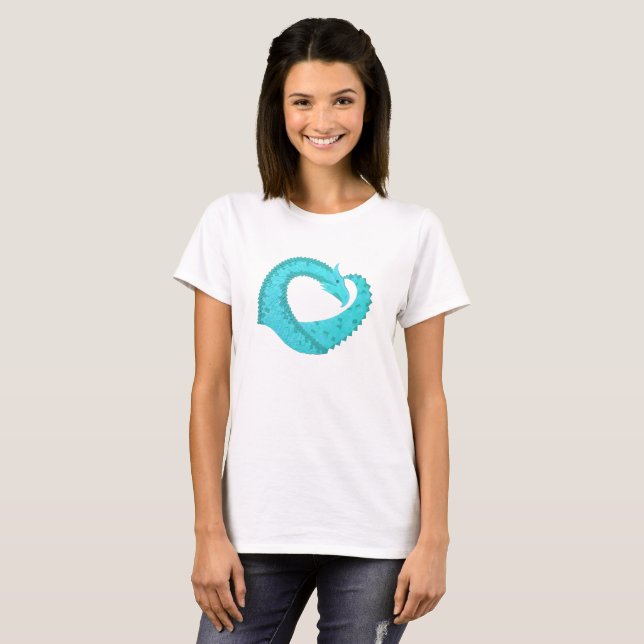 T-shirt Dragon de coeur du Verdigris en blanc (Devant entier)