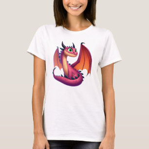 T-shirt Dragon de dessin animé mignon violet/rouge