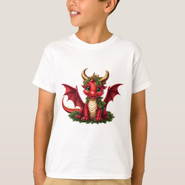 T-shirt Dragon de Noël mignon pour les Jumpers de Noël (Devant)
