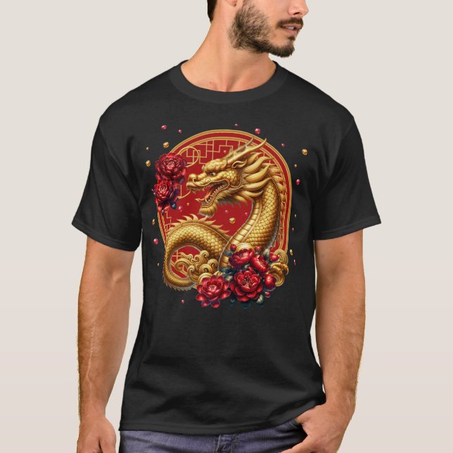 T-shirt Dragon du Nouvel An chinois d'or (Devant)