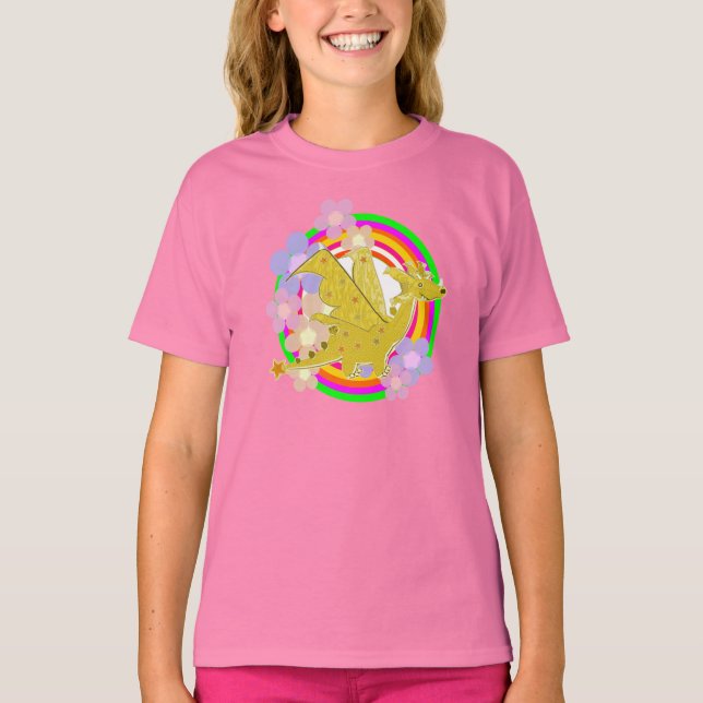 T-shirt Dragon et Fleurs Orange mignons (Devant)