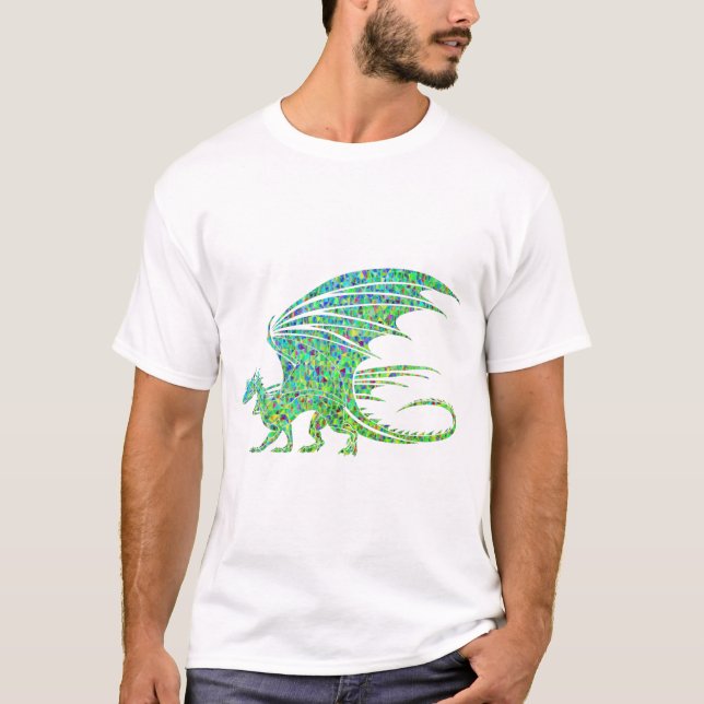 T-shirt Dragon Extraordinaire en mosaïque verte (Devant)