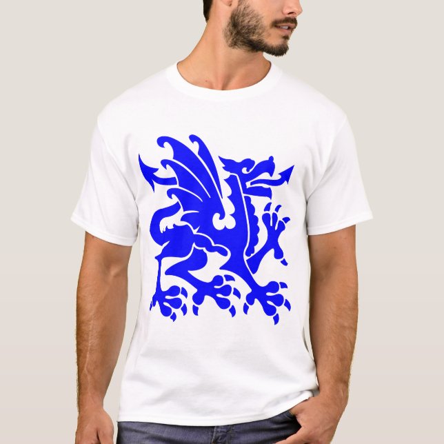 T-shirt Dragon héraldique 01 - Bleu (Devant)
