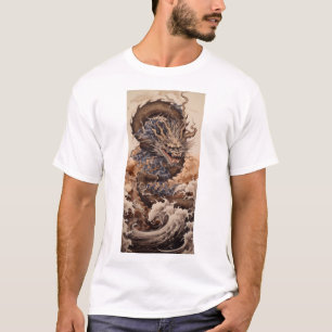 T-shirt Dragon japonais en forme de serpent avec kanagaw