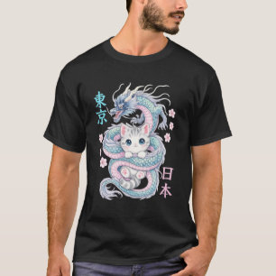 T-shirt Dragon Japonais Kawaii Chaton Mignon Chat Pastel A