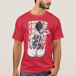 T-shirt Dragon Japonais tatoué Samurai Girl Cerise Bloss