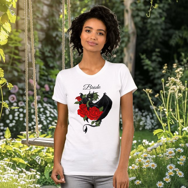 T-shirt Dragon noir Roses rouges Imaginaire (Créateur téléchargé)