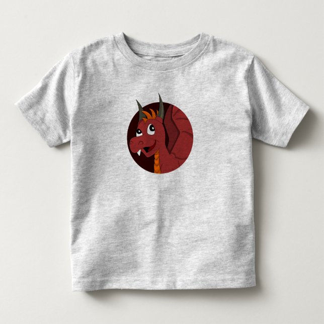 T-shirt dragon rouge caricature pour tout-petits (Devant)