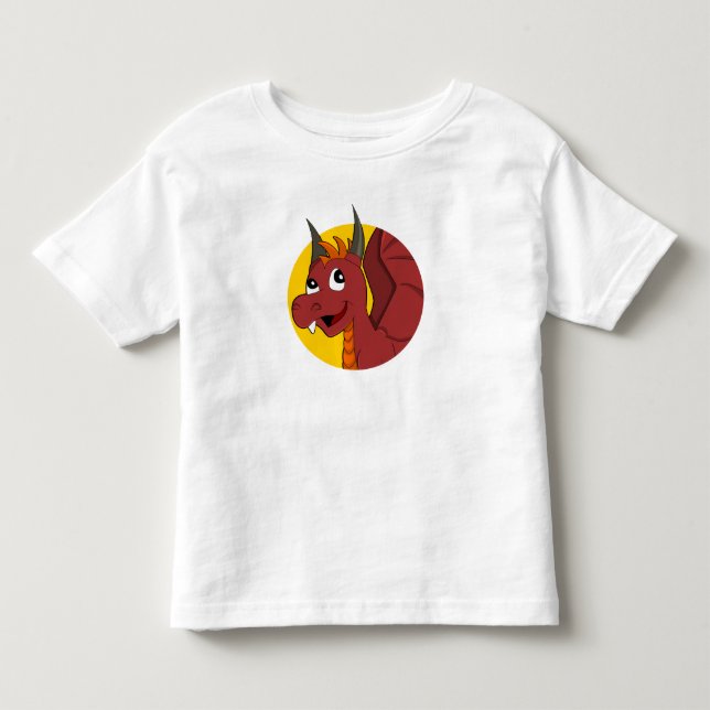 T-shirt dragon rouge caricature pour tout-petits (Devant)