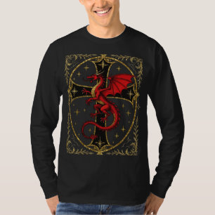 T-shirt Dragon Rouge Et Croix Noire Audacieuse