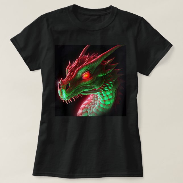 T-shirt dragon rouge et vert Stern (Design devant)