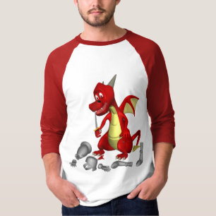 T-shirt Dragon rouge ramasse le chevalier dans les dents