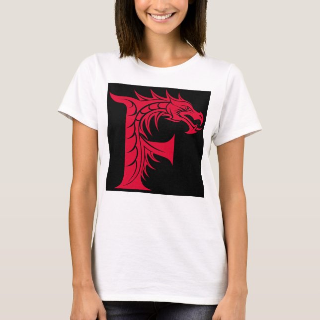 T-shirt Dragon Styled Letter F, Dragon Alphabet, Monogram (Devant)