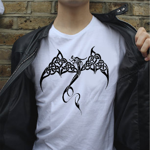 T-shirt Dragon Tribal Celtique Entrelacs Noir Blanc Fantas
