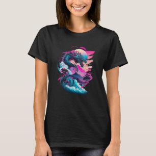 T-shirt Dragon Vaporwave Paysage Abstrait Lune Arbre Arbre