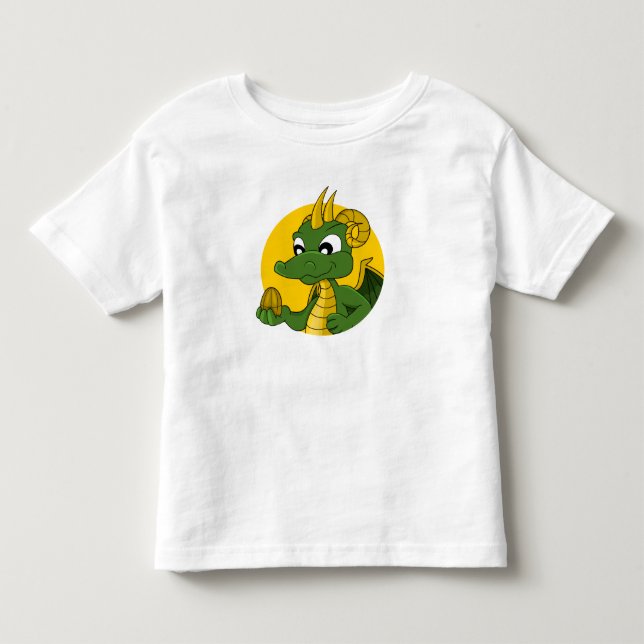 T-shirt dragon vert dessin animé pour tout-petits (Devant)