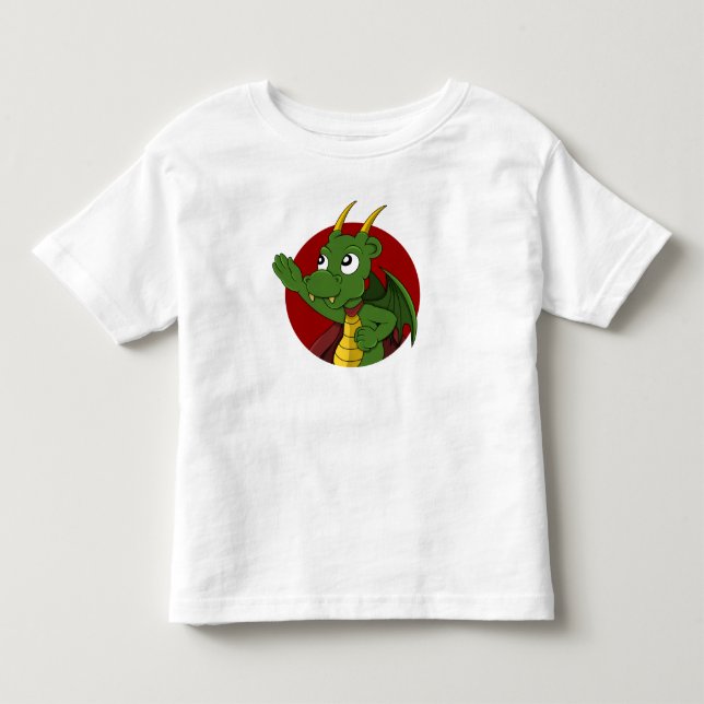 T-shirt dragon vert dessin animé pour tout-petits (Devant)