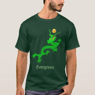 T-shirt Dragon vert volant avec boule dorée & calligraphie