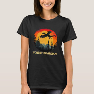 T-shirt Dragon vintage de forêt de coucher de soleil