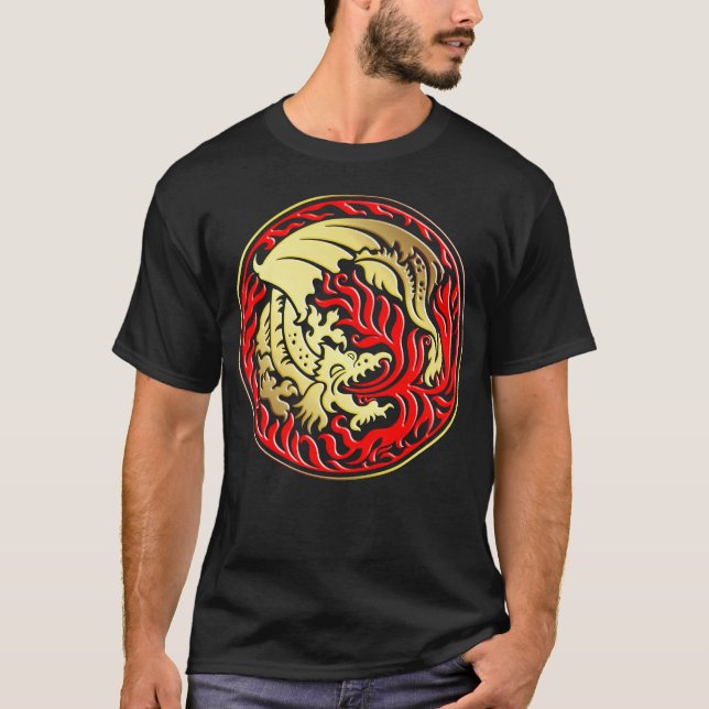 T-shirt Dragoncircle - Or avec feu rouge (Devant)